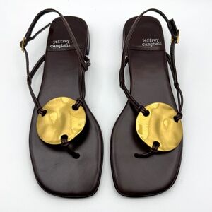 NIB JEFFREY CAMPBELL Chance Slingback Thong Sandals Women's Size 6 Brown Gold